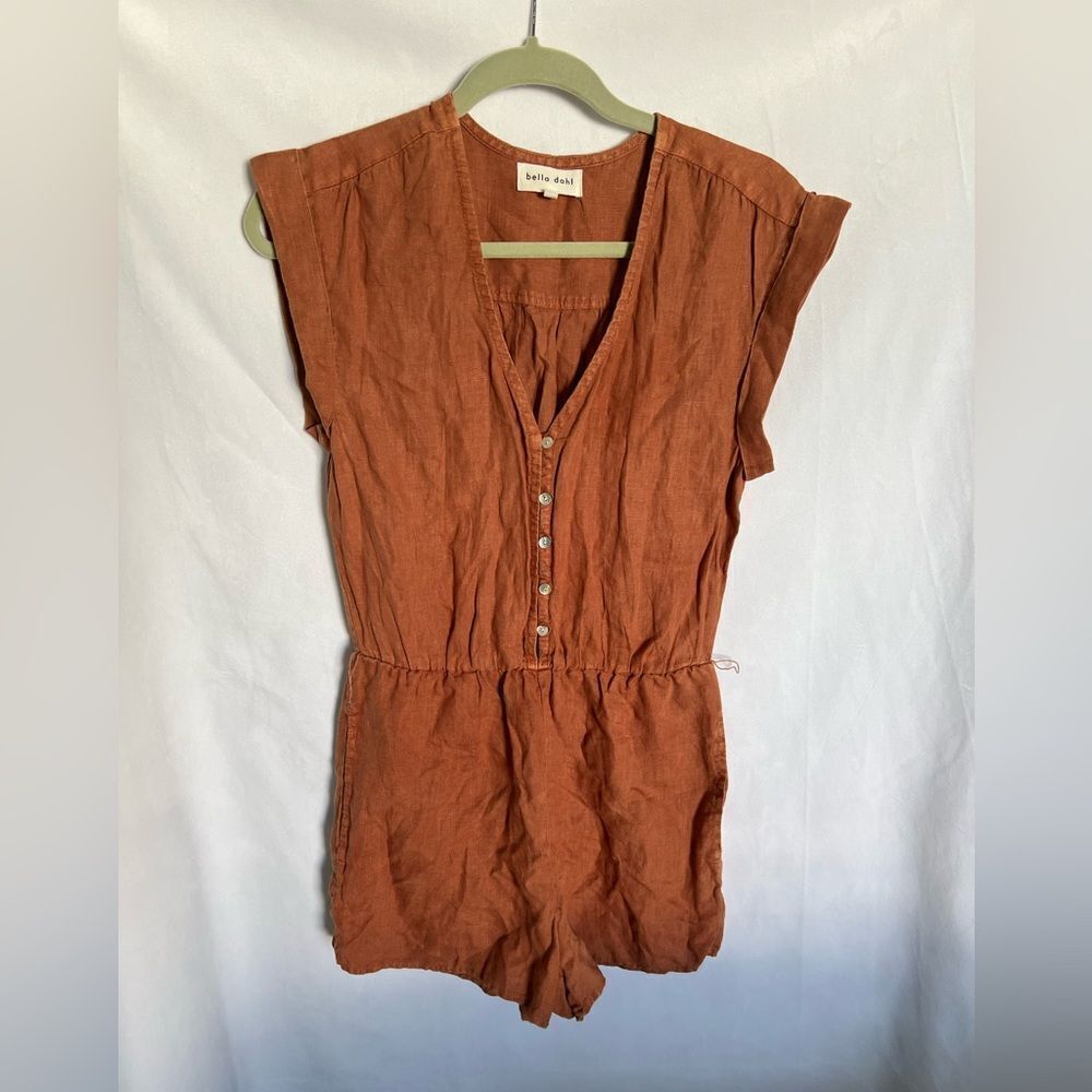 Bella Dahl 100% Linen Cap Sleeve Romper in Rich Sienna size Xs - Picture 8 of 8